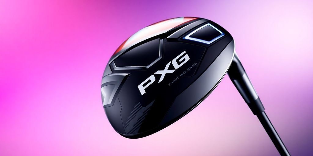 PXG golf driver with sleek design on colorful background.