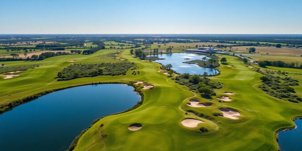 Aerial view of PXG Golf Course with lush greens.