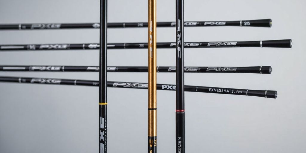 Close-up of PXG iron shafts in various designs.