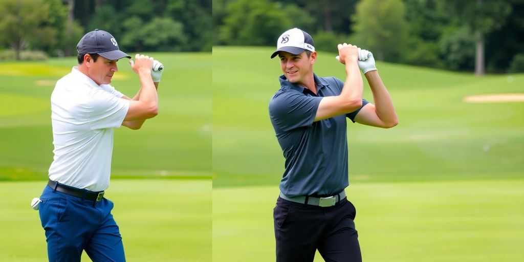 Golfer exercising on a green golf course.