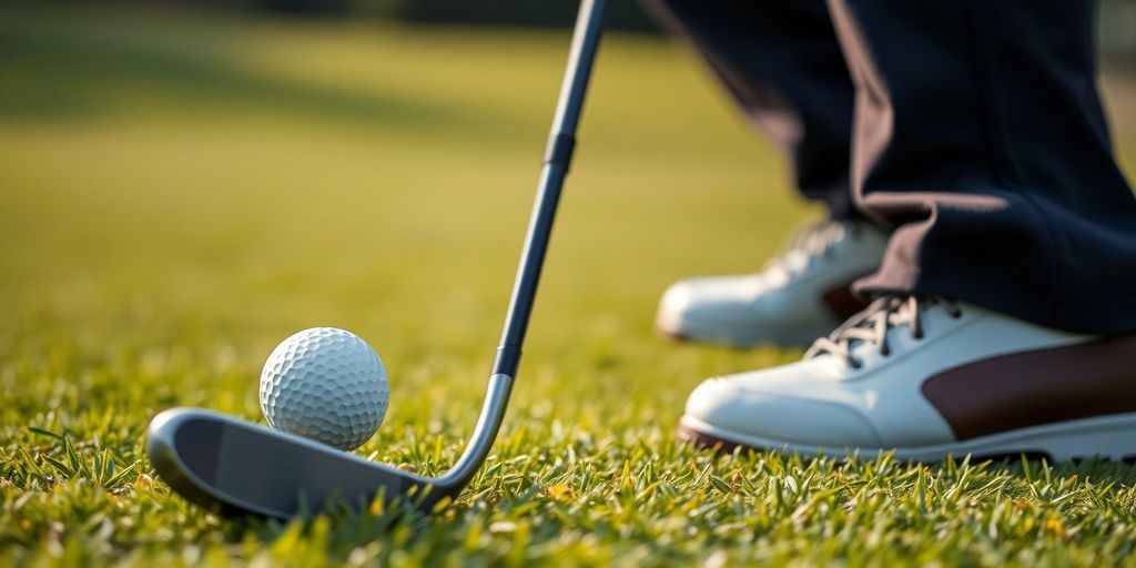 Golfer ready to swing on a green golf course.