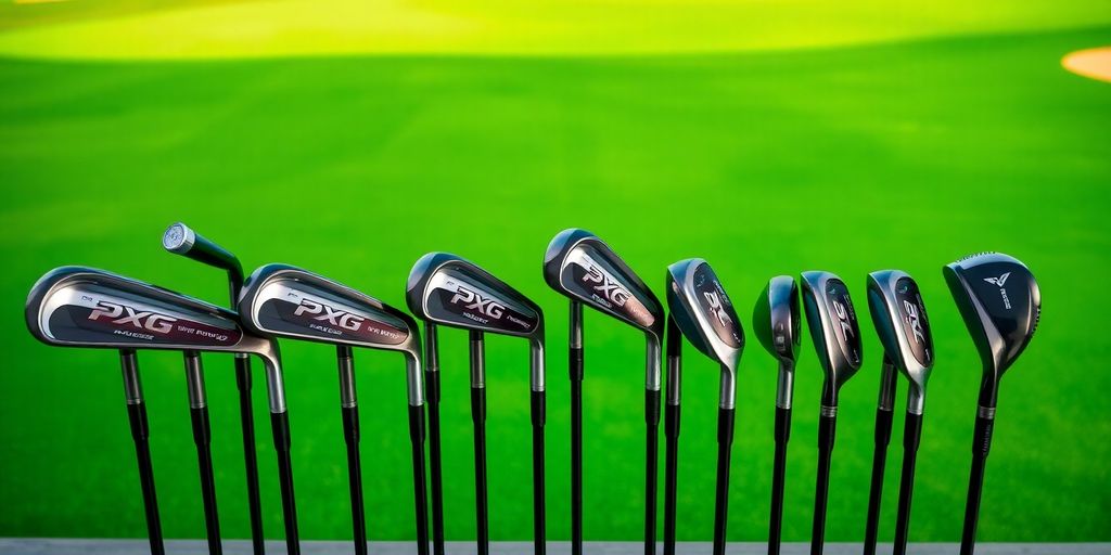 High-quality PXG golf clubs on a green golf course.