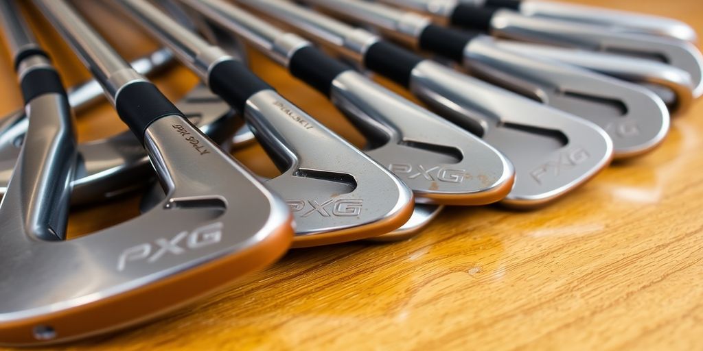 Used PXG 0311 irons on a wooden background.